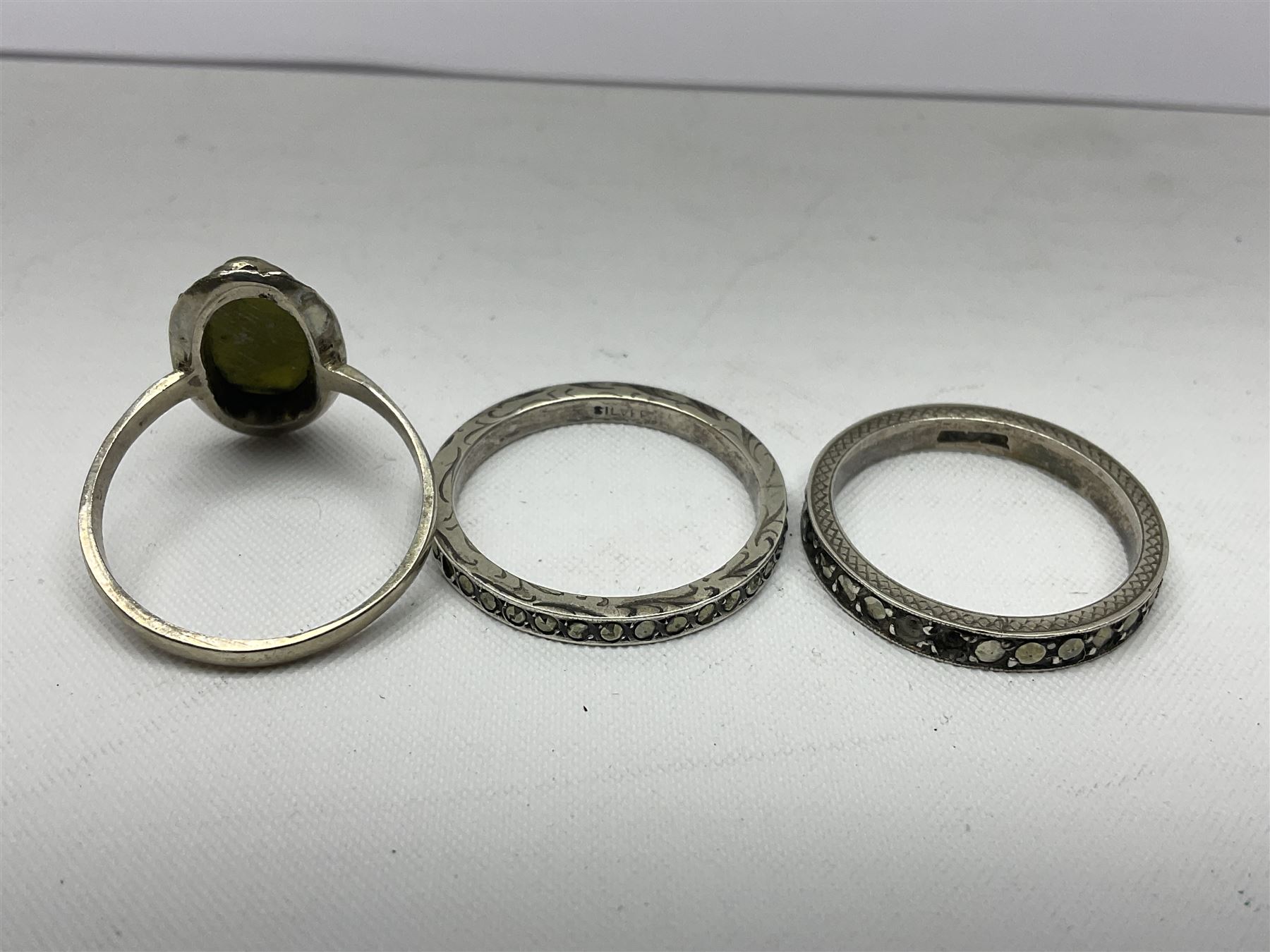 Silver fob watch and three silver rings - Image 3 of 11