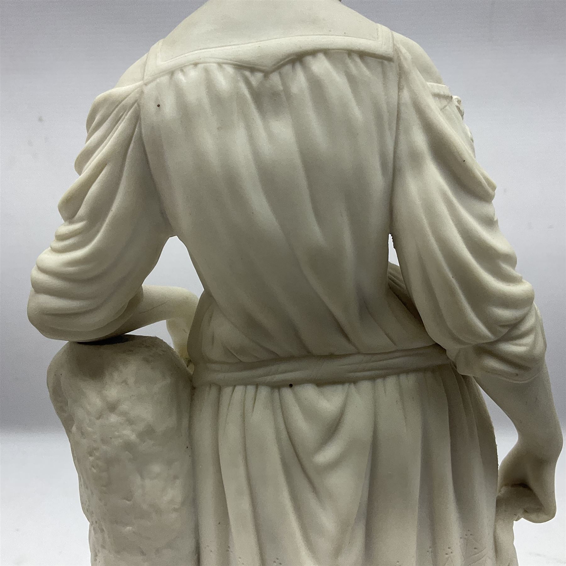 Parian figure modelled as a female in classical dress leaning upon a tree stump - Image 7 of 10