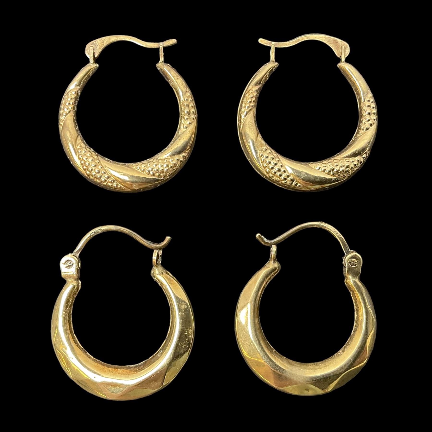 Two pairs of 9ct gold hoop earrings