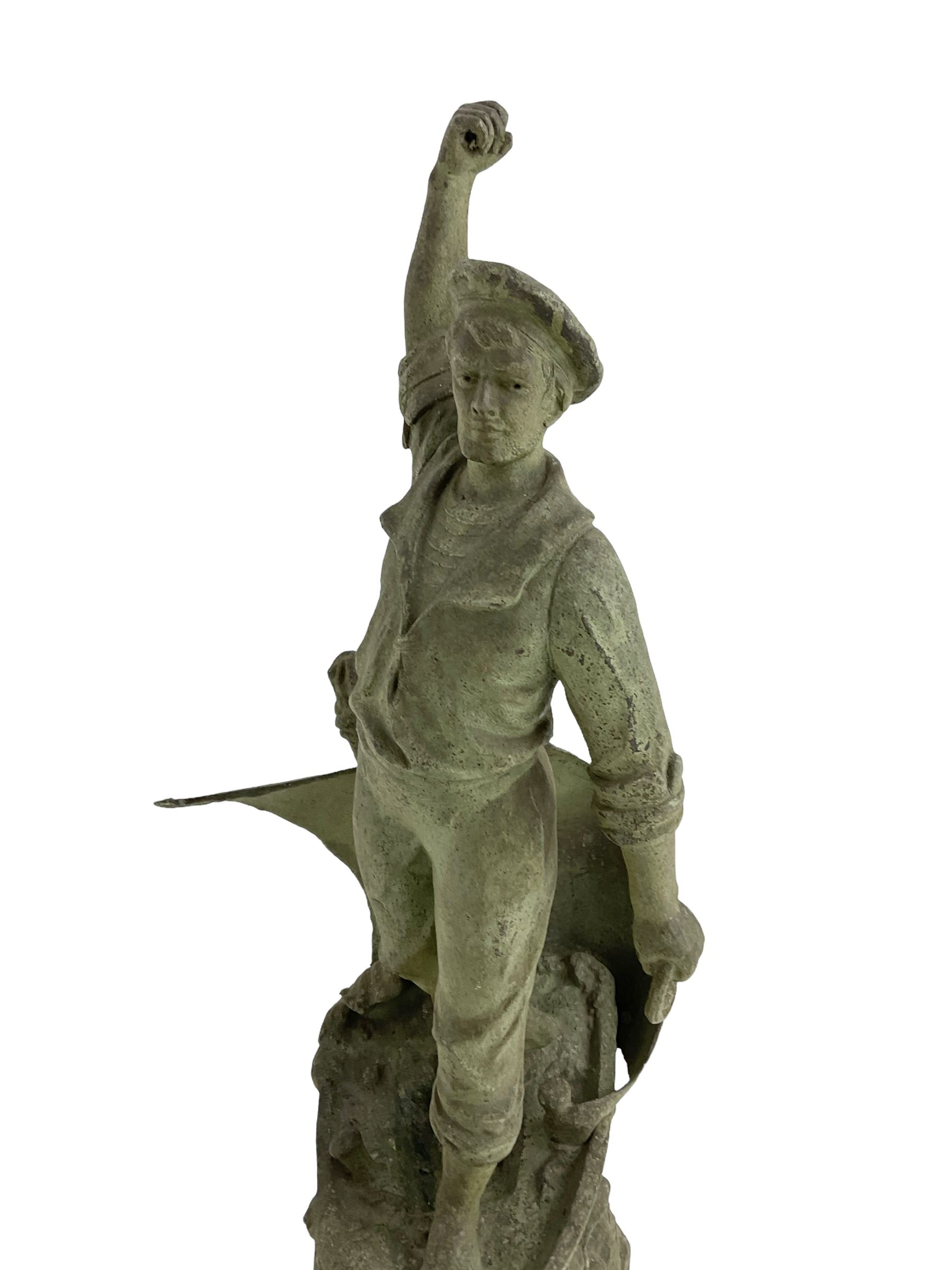 Edwardian - Large figural clock with a Verdigris finish mounted on a mahogany plinth - Image 4 of 4