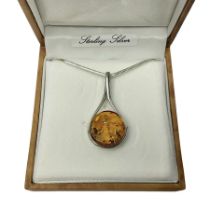 Silver Baltic amber pendant necklace
