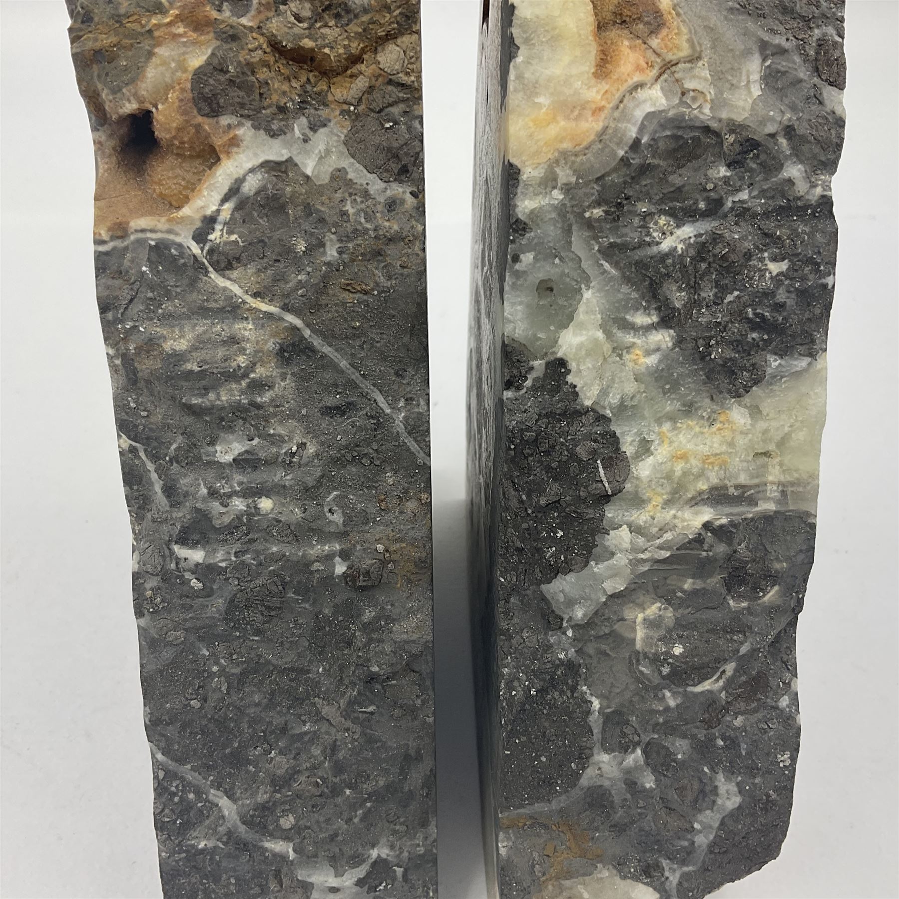 Pair of septarian onyx bookends of rectangular form with polished to three sides with a raw outer ed - Image 9 of 12