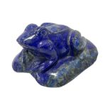 Carved Lapis lazuli carved figure of a frog on a lillypad