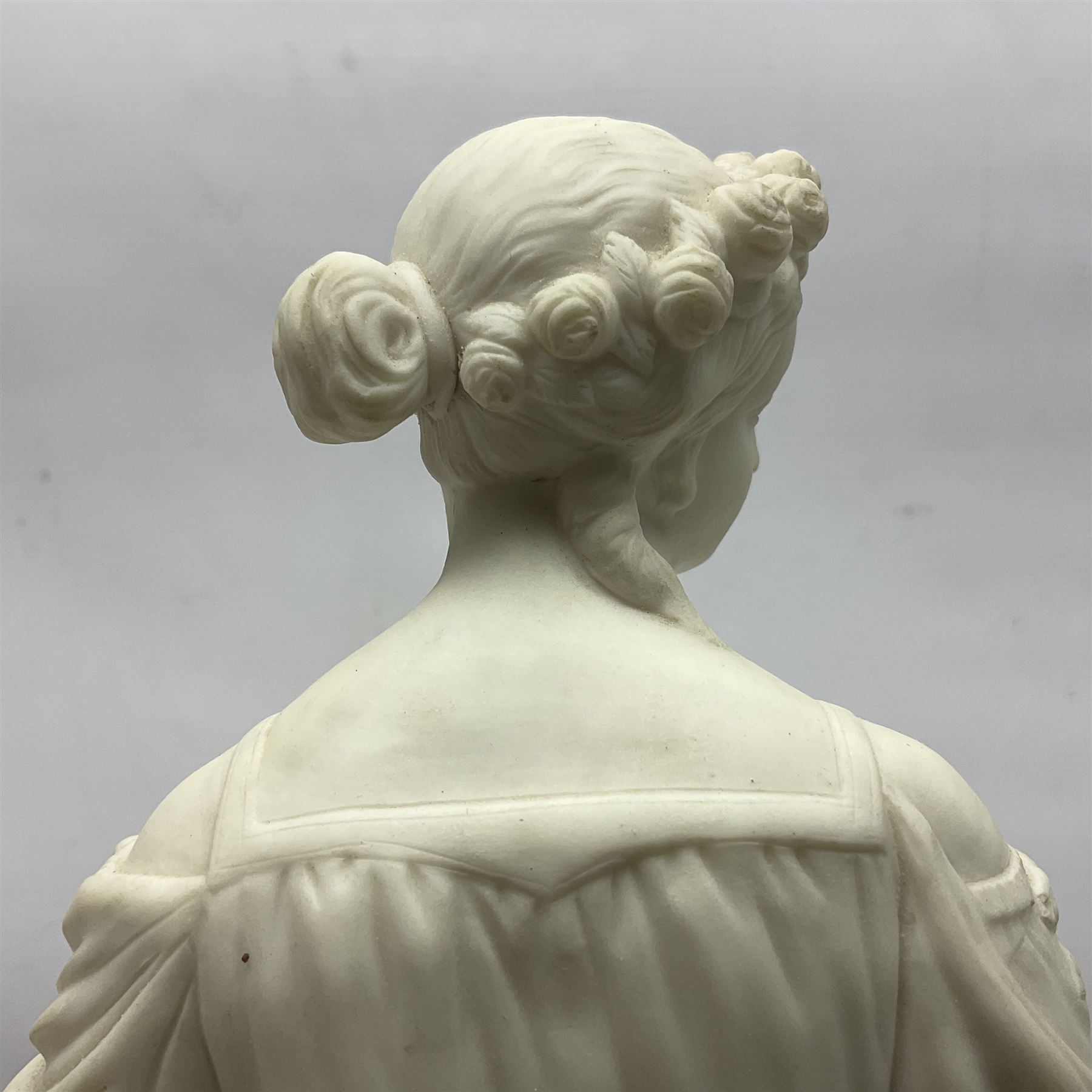 Parian figure modelled as a female in classical dress leaning upon a tree stump - Image 6 of 10