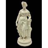 Parian figure modelled as a female in classical dress leaning upon a tree stump