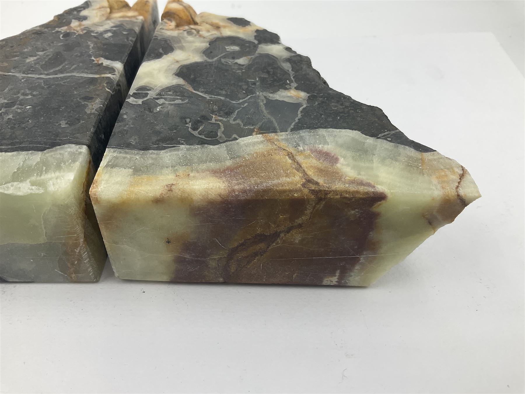 Pair of septarian onyx bookends of rectangular form with polished to three sides with a raw outer ed - Image 12 of 12