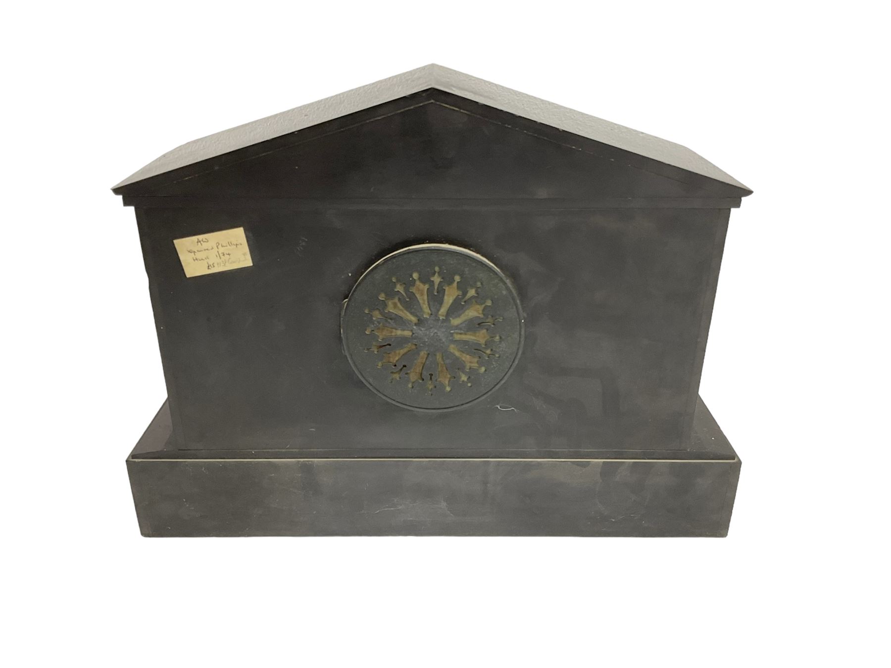 French - late 19th century 8-day mantle clock in a Belgium architectural slate case - Image 3 of 4