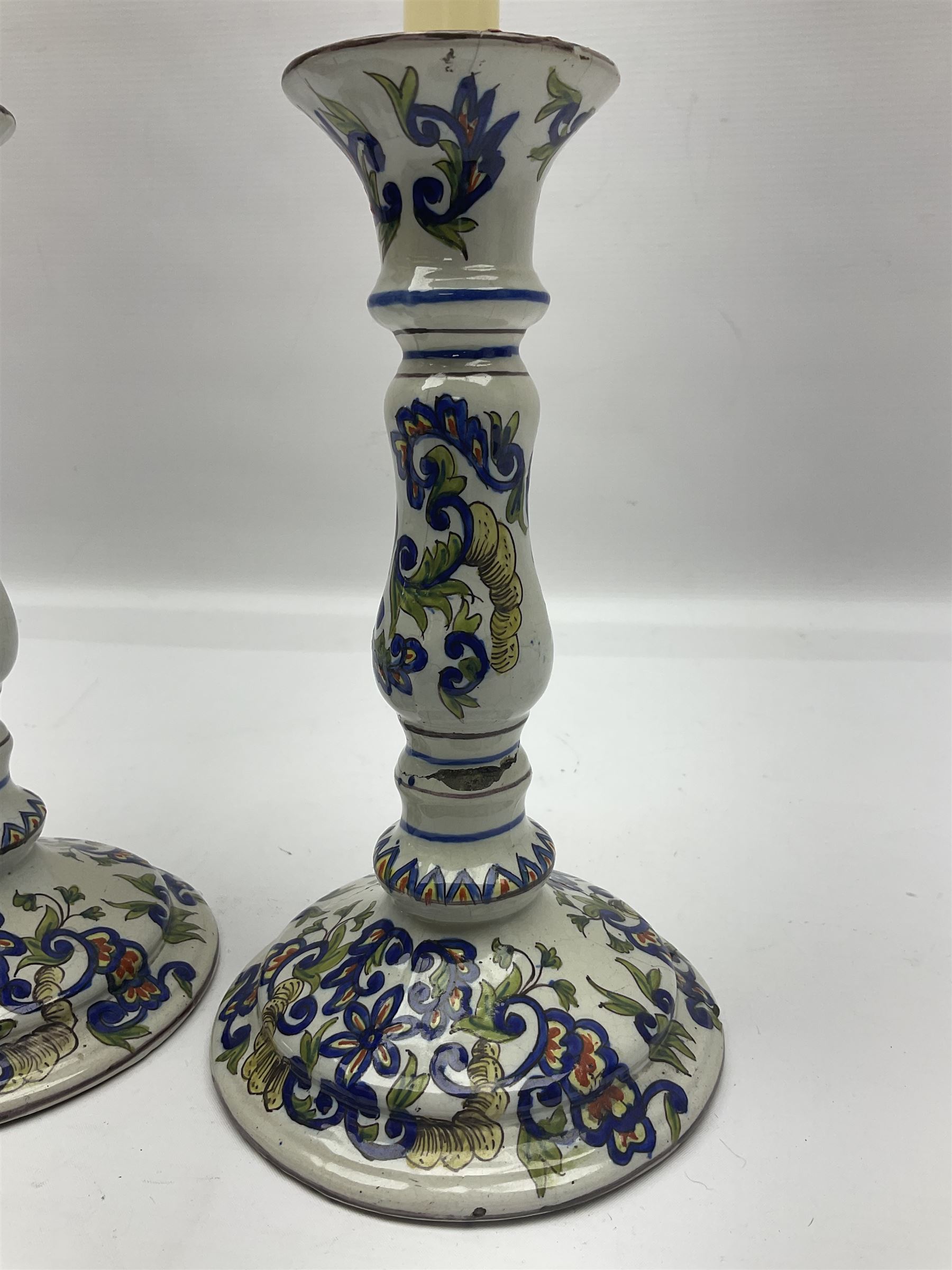 Pair of 19th century French faience candlesticks - Image 2 of 10
