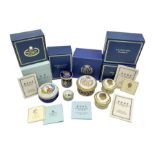 Five Halcyon Days Royal commemorative enamel boxes and one other similar enamel box