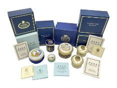 Five Halcyon Days Royal commemorative enamel boxes and one other similar enamel box