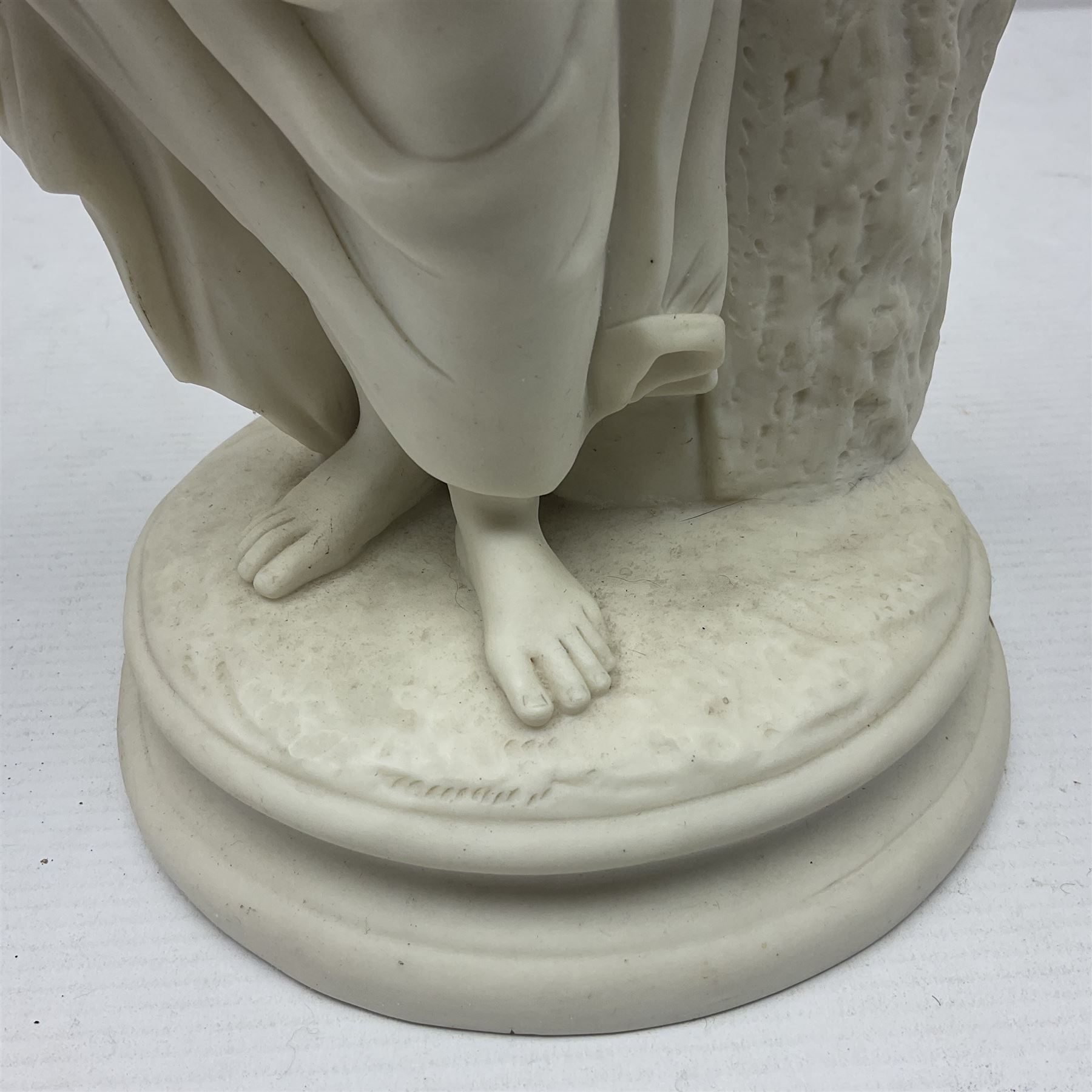 Parian figure modelled as a female in classical dress leaning upon a tree stump - Image 5 of 10