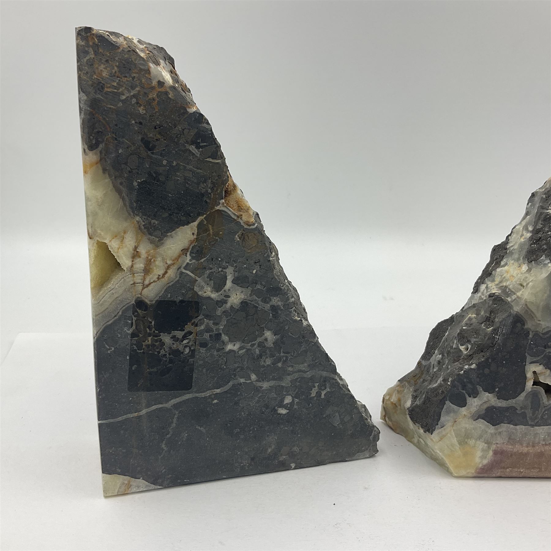 Pair of septarian onyx bookends of rectangular form with polished to three sides with a raw outer ed - Image 6 of 12