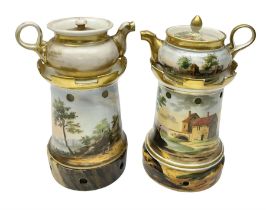 Two 19th century continental teapots and warmers