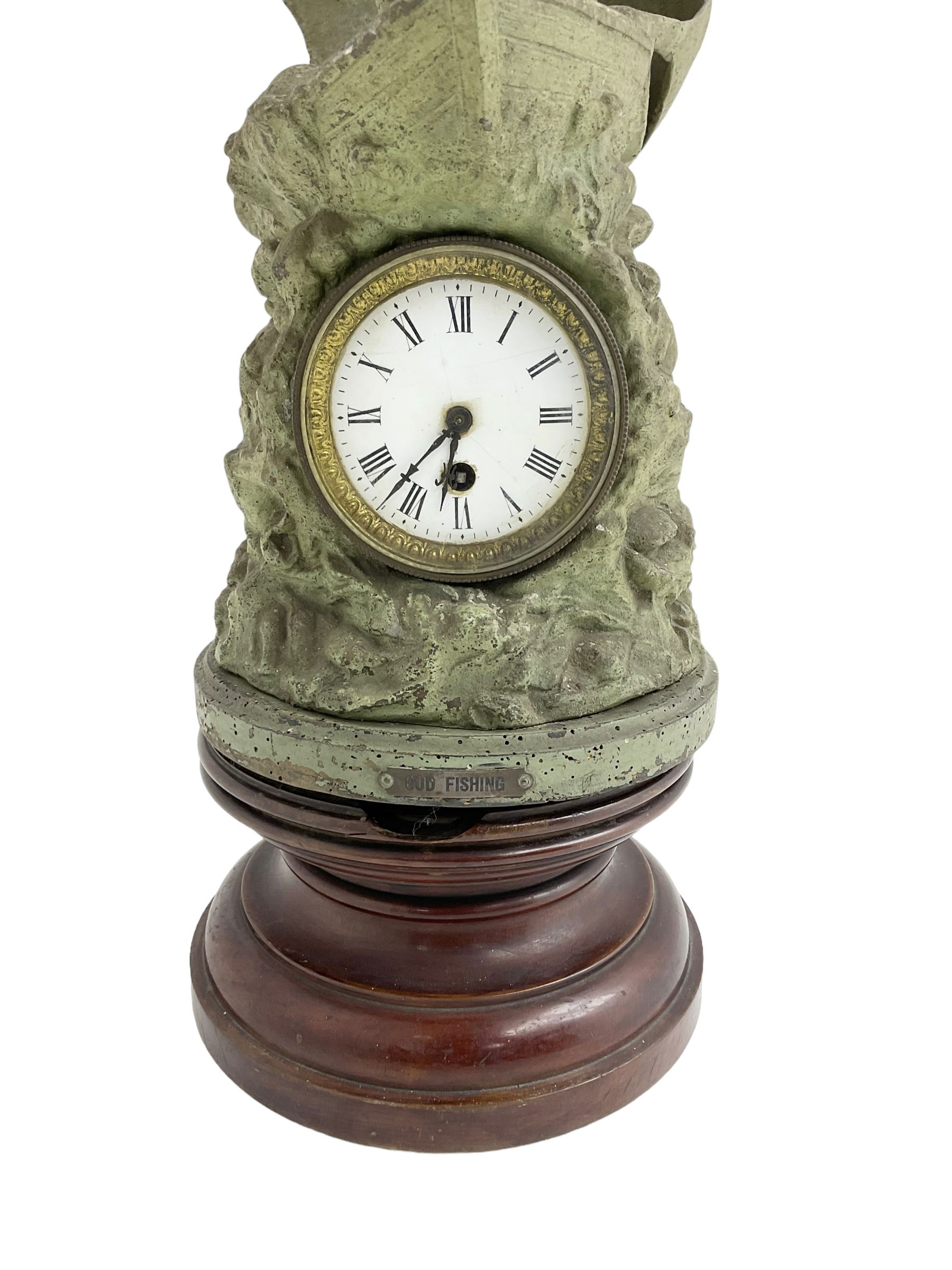 Edwardian - Large figural clock with a Verdigris finish mounted on a mahogany plinth - Image 3 of 4