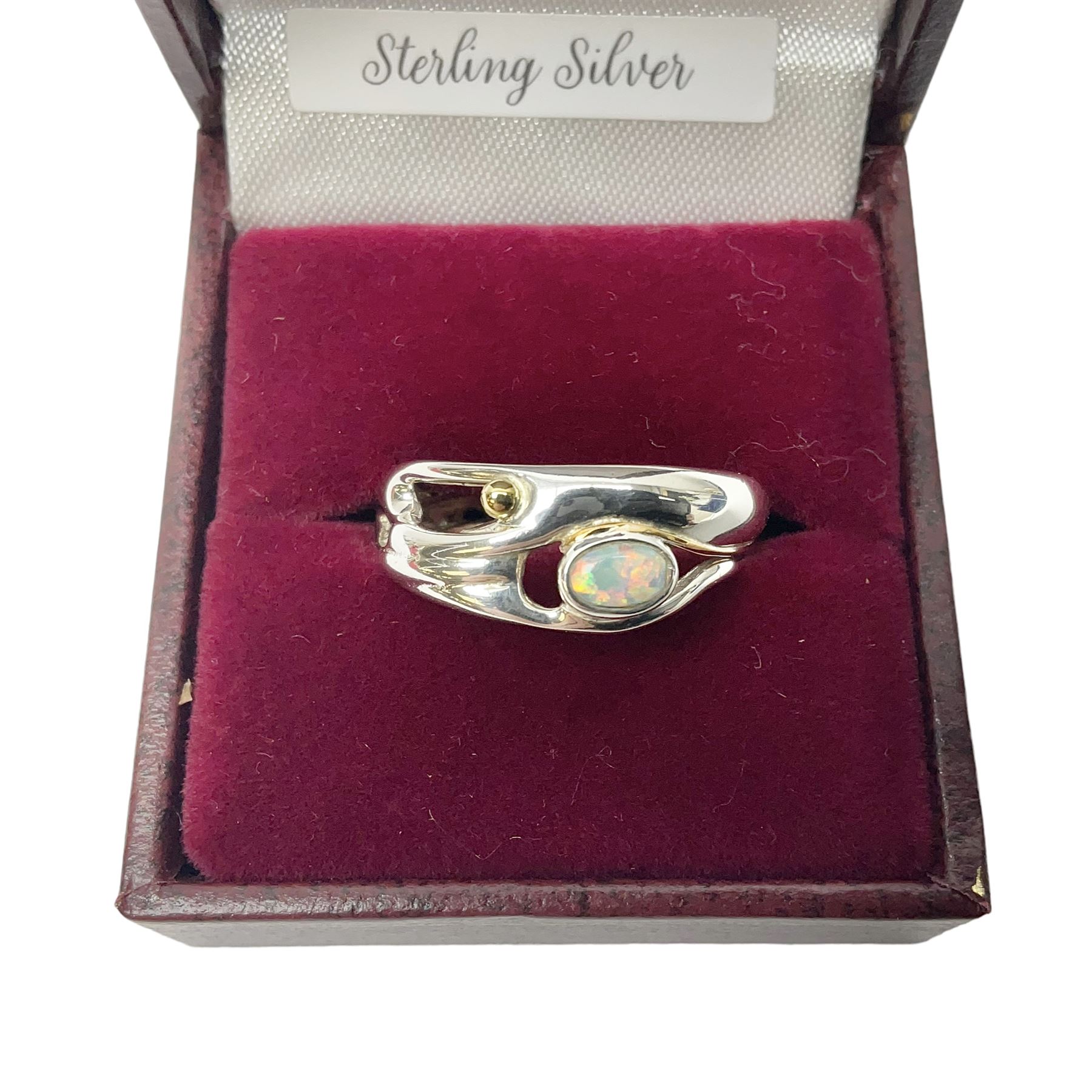 Silver 14ct gold wire opal ring