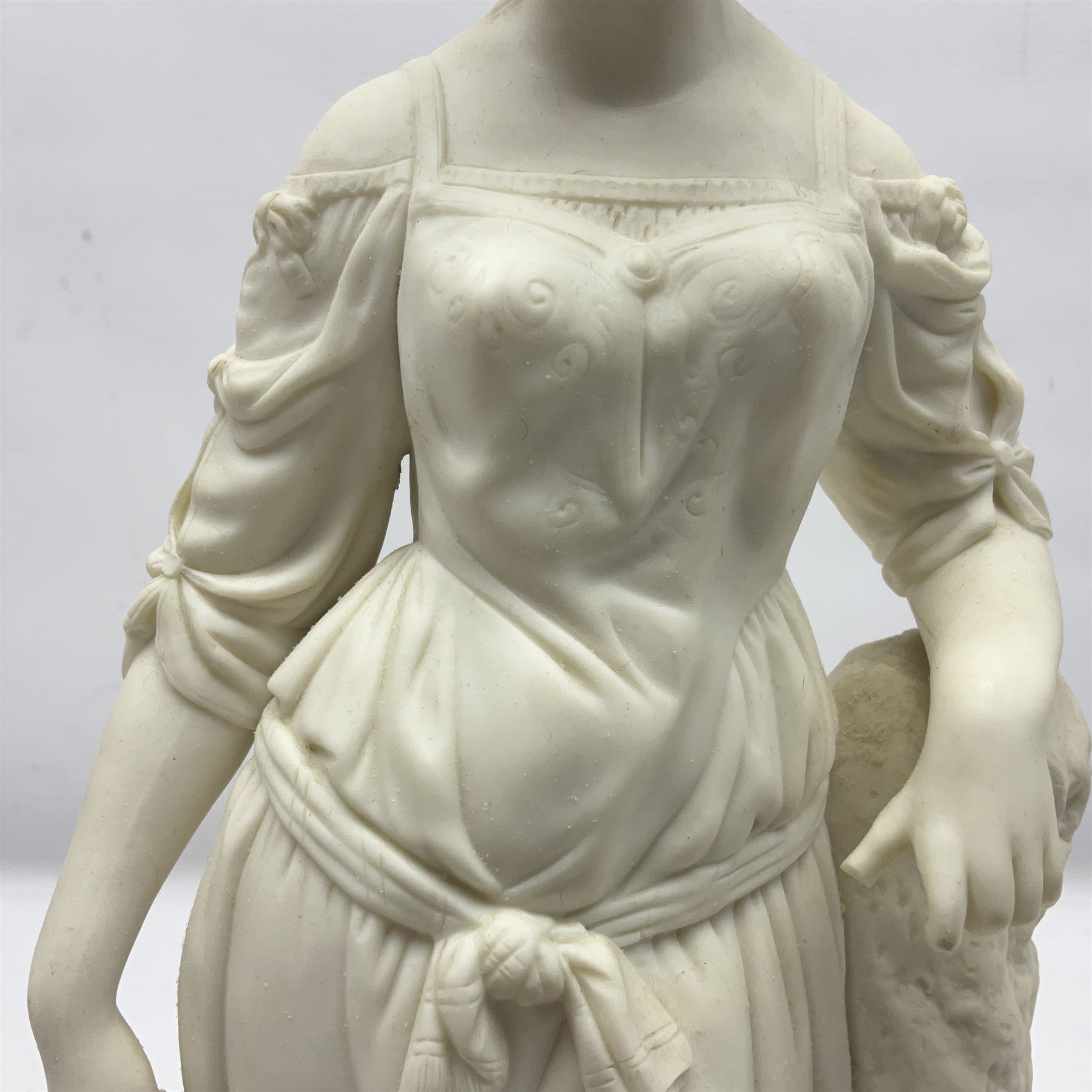 Parian figure modelled as a female in classical dress leaning upon a tree stump - Image 3 of 10