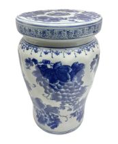 Oriental style blue and white ceramic garden seat