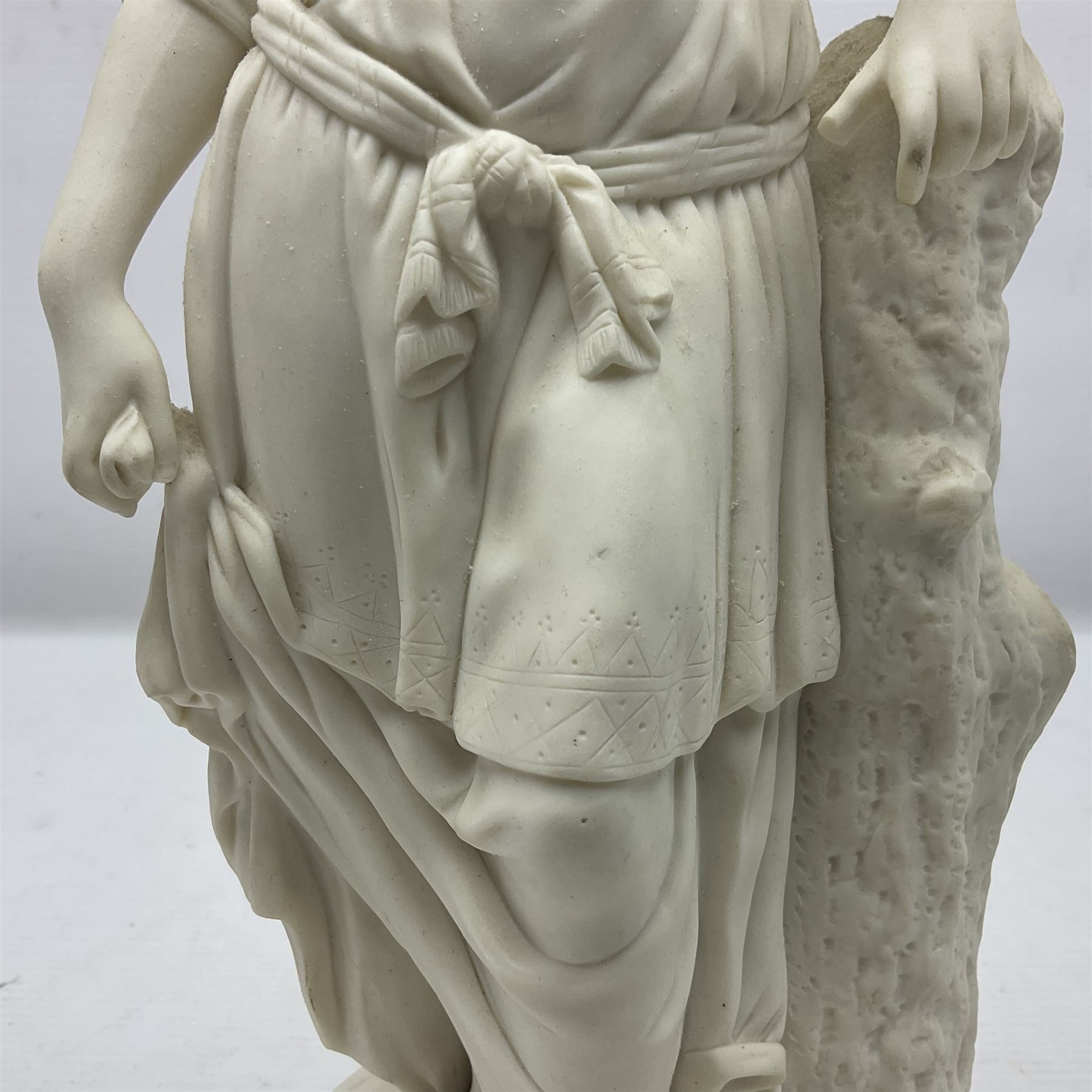 Parian figure modelled as a female in classical dress leaning upon a tree stump - Image 4 of 10