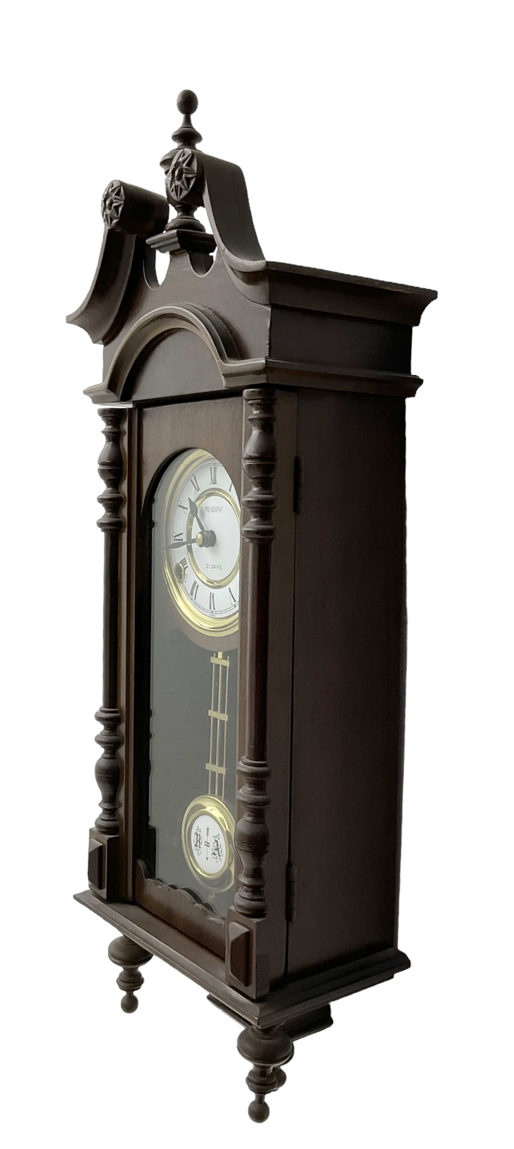 Continental - 31day spring driven wall clock in a mahogany case - Image 4 of 4