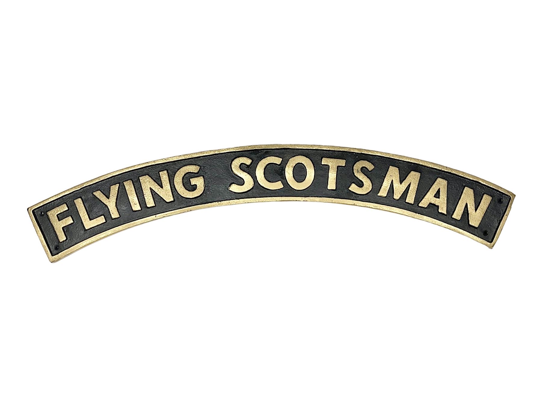 Cast iron Flying Scotsman arched railway type sign