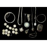 Silver vesta case and silver jewellery including bracelets