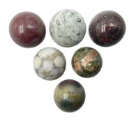 Six mineral specimens spheres