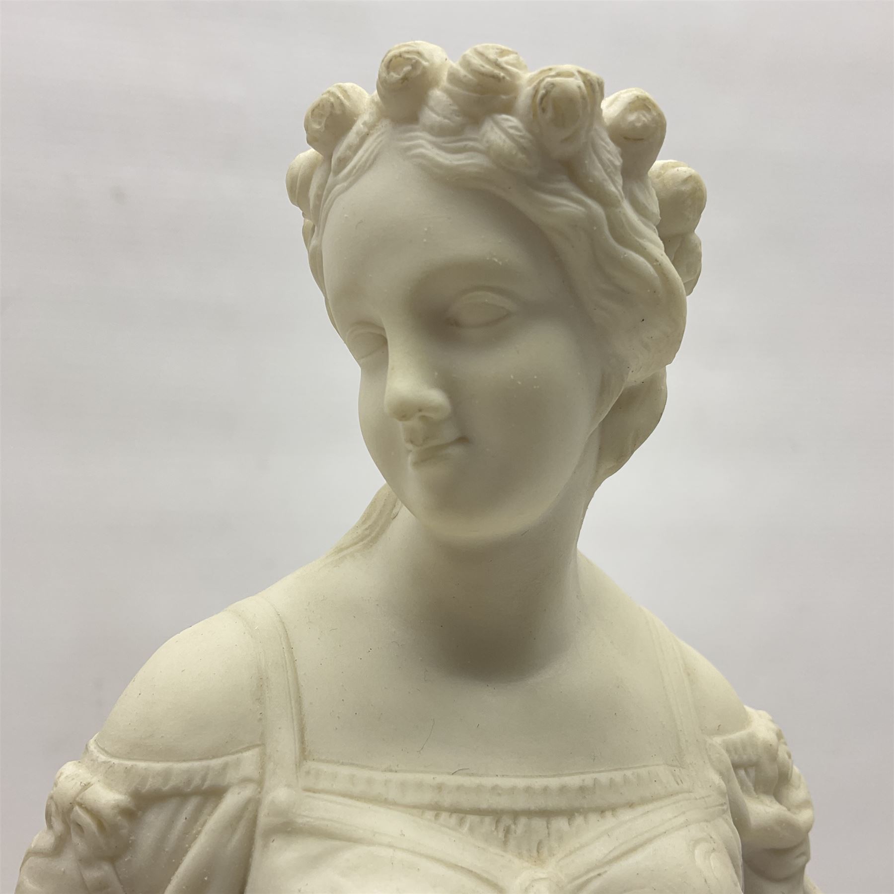 Parian figure modelled as a female in classical dress leaning upon a tree stump - Image 2 of 10