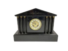 French - late 19th century 8-day mantle clock in a Belgium architectural slate case