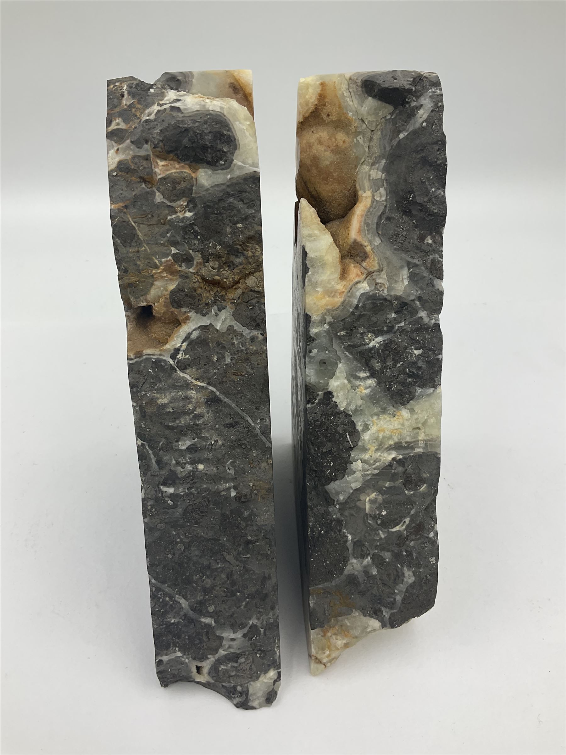 Pair of septarian onyx bookends of rectangular form with polished to three sides with a raw outer ed - Image 5 of 12