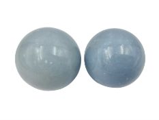 Pair of angelite spheres