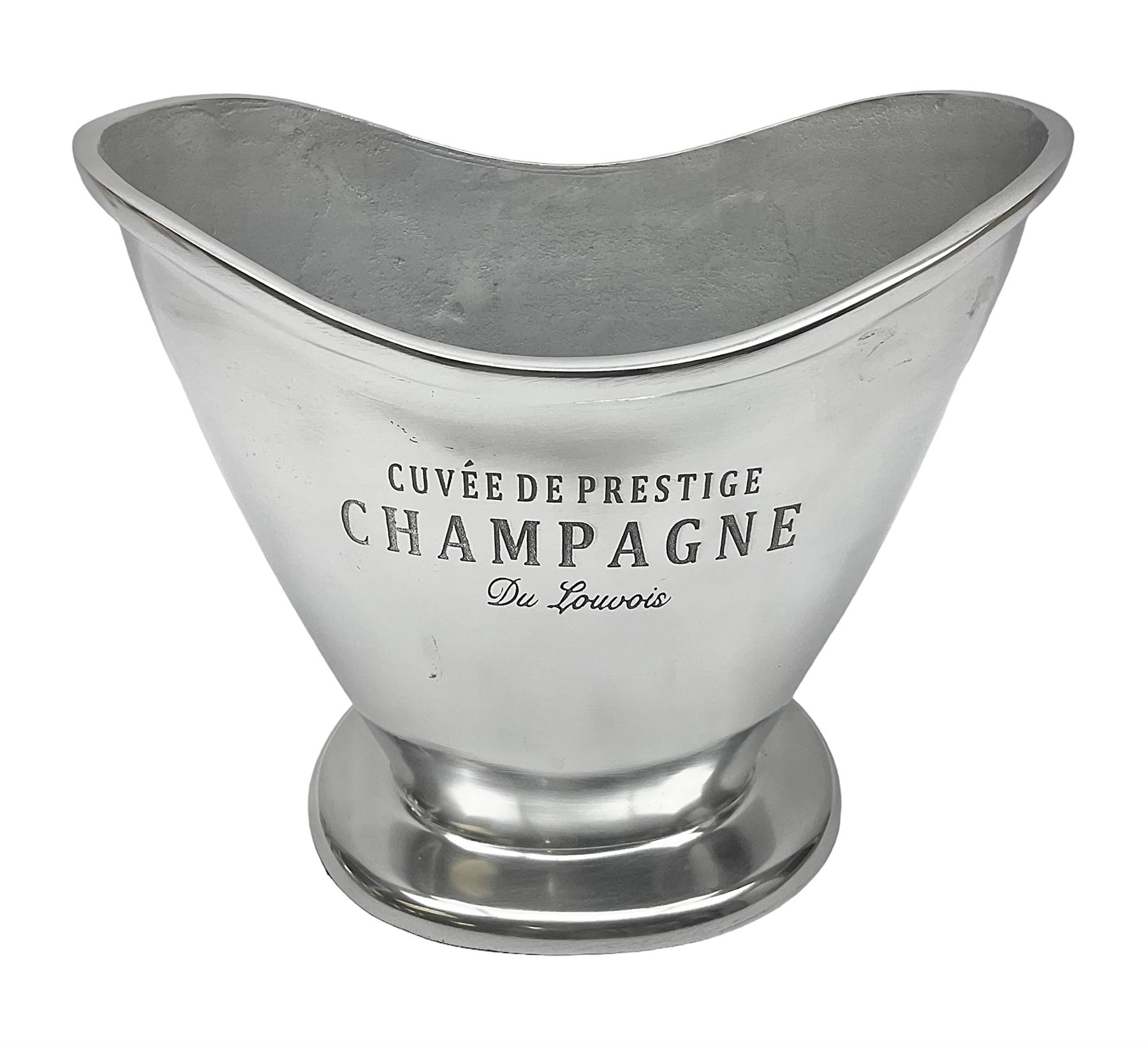 Polished aluminium Champagne bucket inscribed 'Cuvee de Prestige Champagne du Louvois'