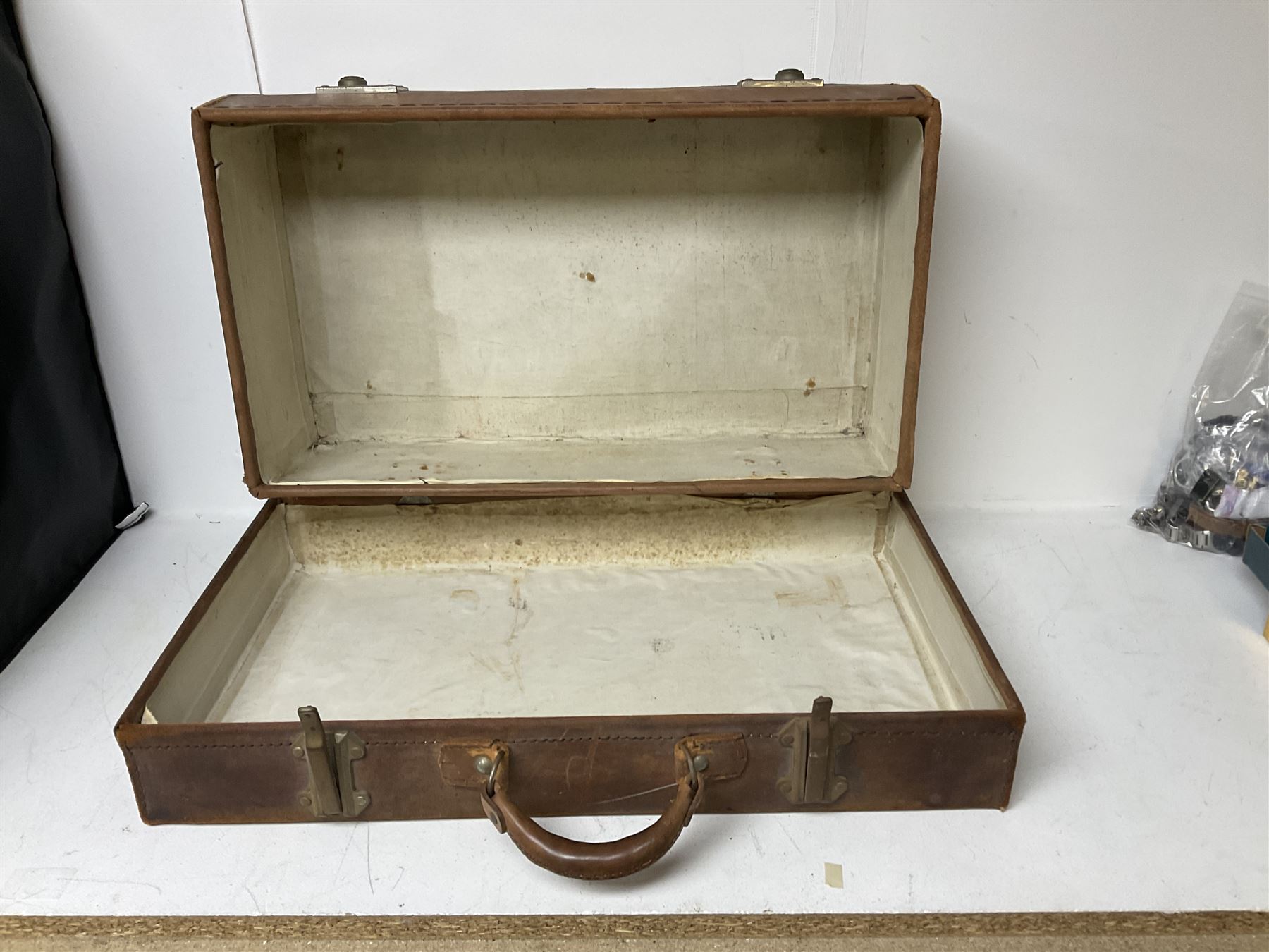 Three vintage leather suitcases - Image 5 of 6