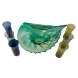 Large green studio glass conch shell bowl