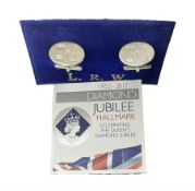 Pair of silver Diamond Jubilee commemorative cufflinks
