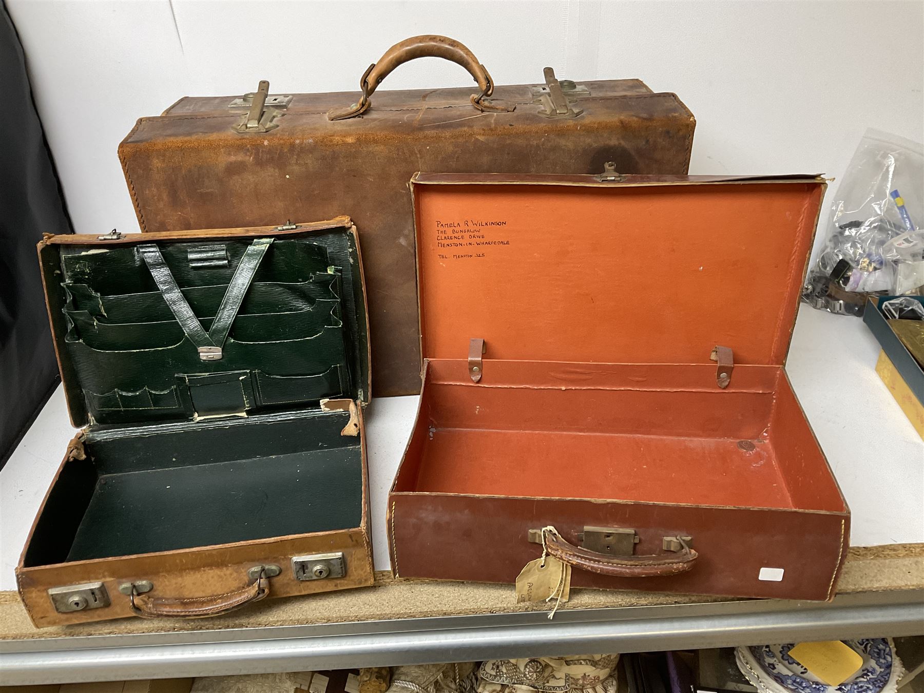 Three vintage leather suitcases - Image 4 of 6