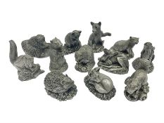 Twelve Franklin Mint cast pewter animal figures
