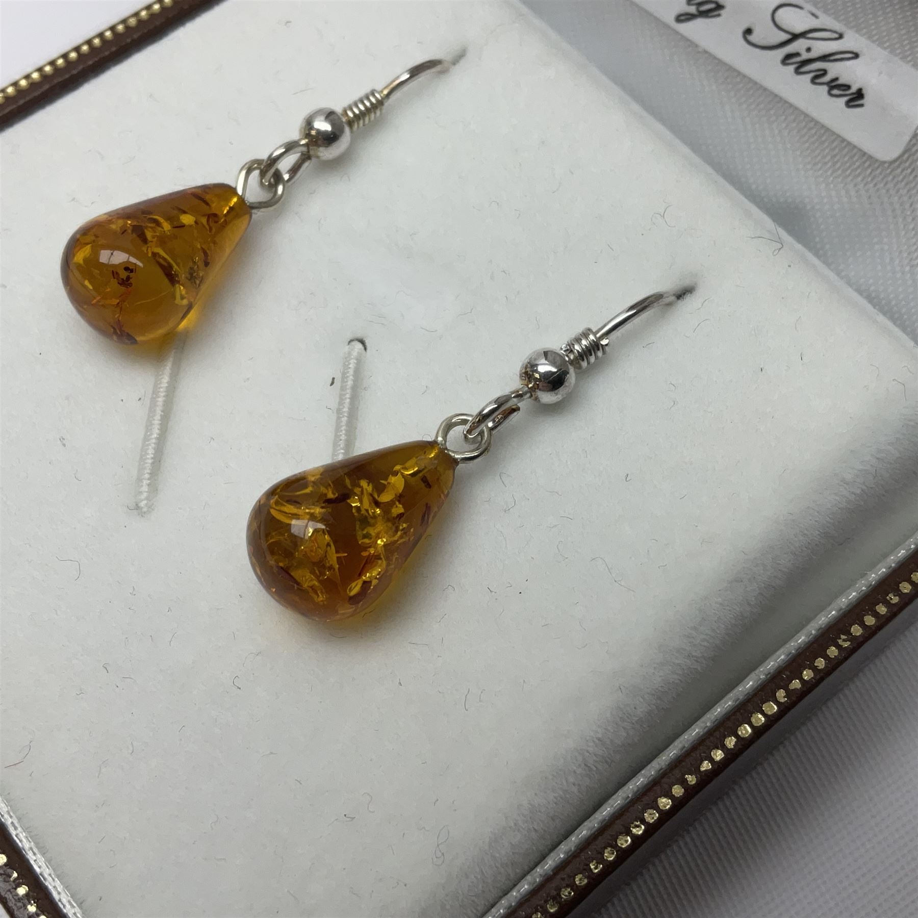Pair of silver Baltic amber pendant earrings - Image 3 of 3