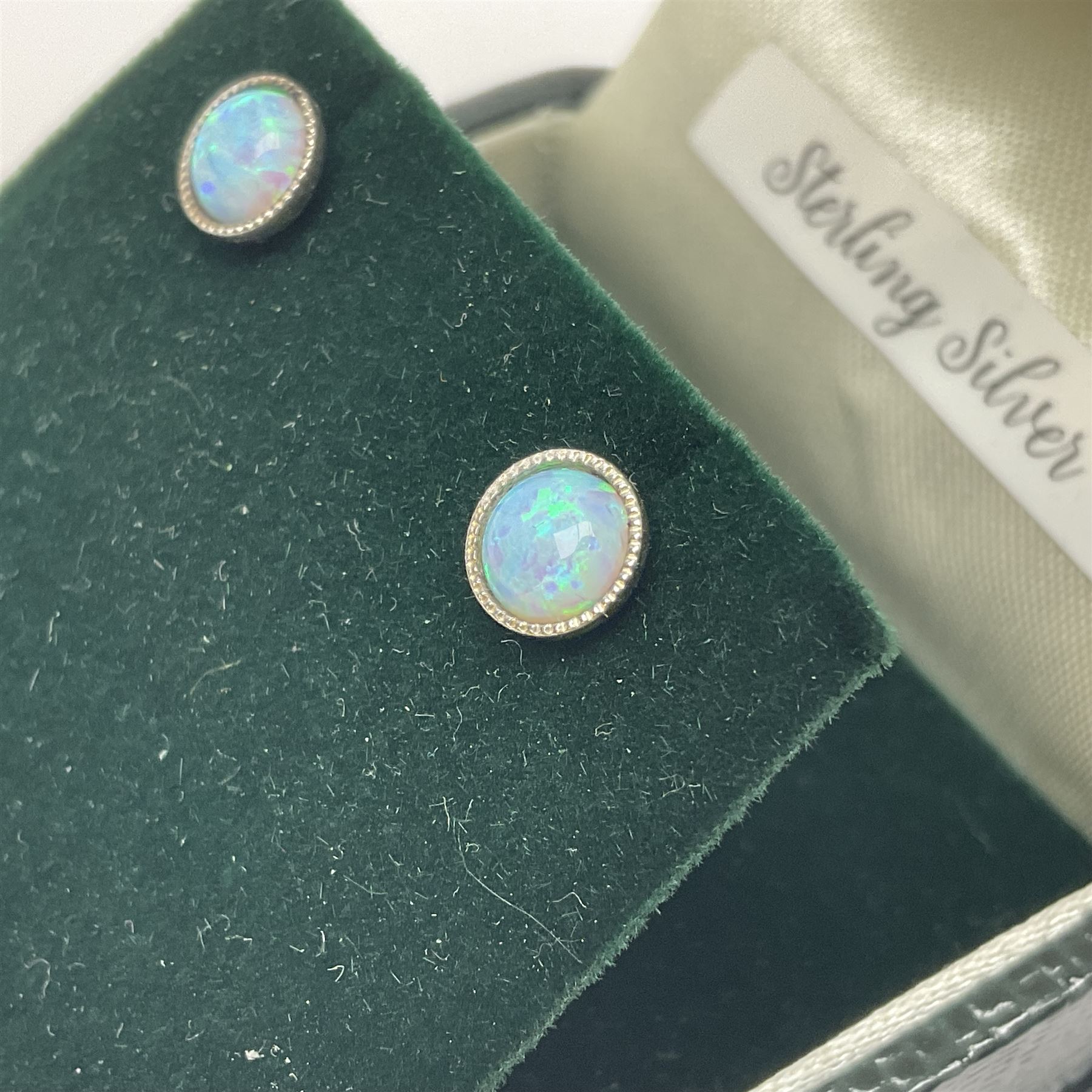 Pair of silver opal circular stud earrings - Image 3 of 4