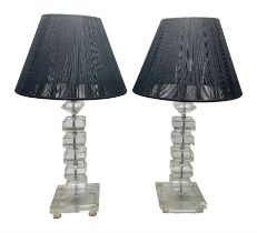 Pair of glass lamps with shades