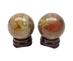 Pair of banded agate spheres