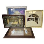 Four framed displays of Oriental decorative items