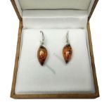 Silver Baltic amber pendant earrings