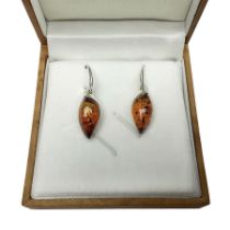 Silver Baltic amber pendant earrings