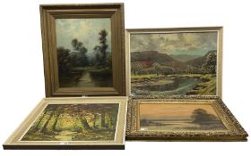 Collection of oils depicting forest and lake landscape scenes