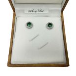 Pair of green stone and cubic zirconia cluster stud earrings