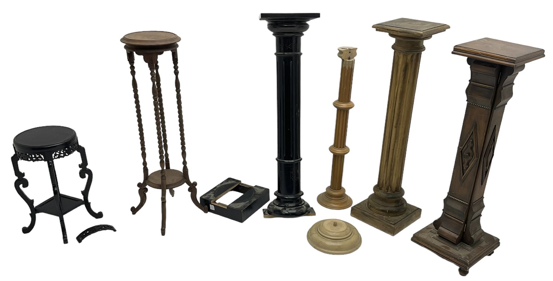 Ebonised pedestal stand with scroll carved decoration and fluted body (H114cm); pedestal stand with - Image 2 of 4