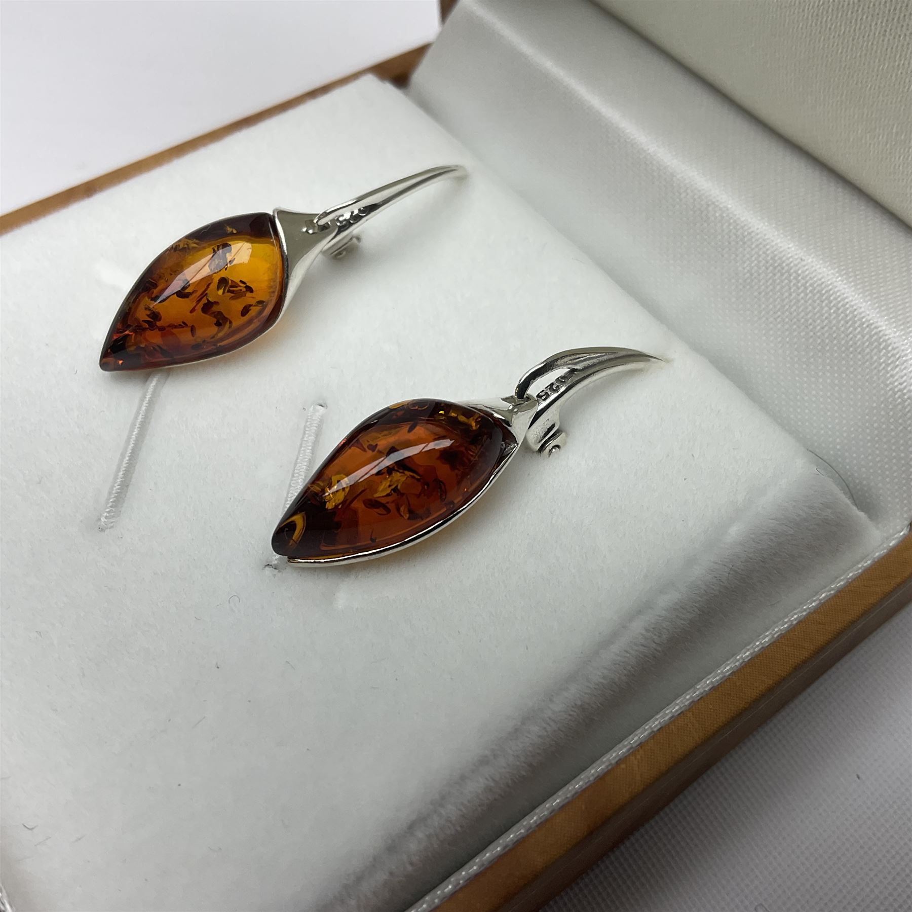 Silver Baltic amber pendant earrings - Image 3 of 3