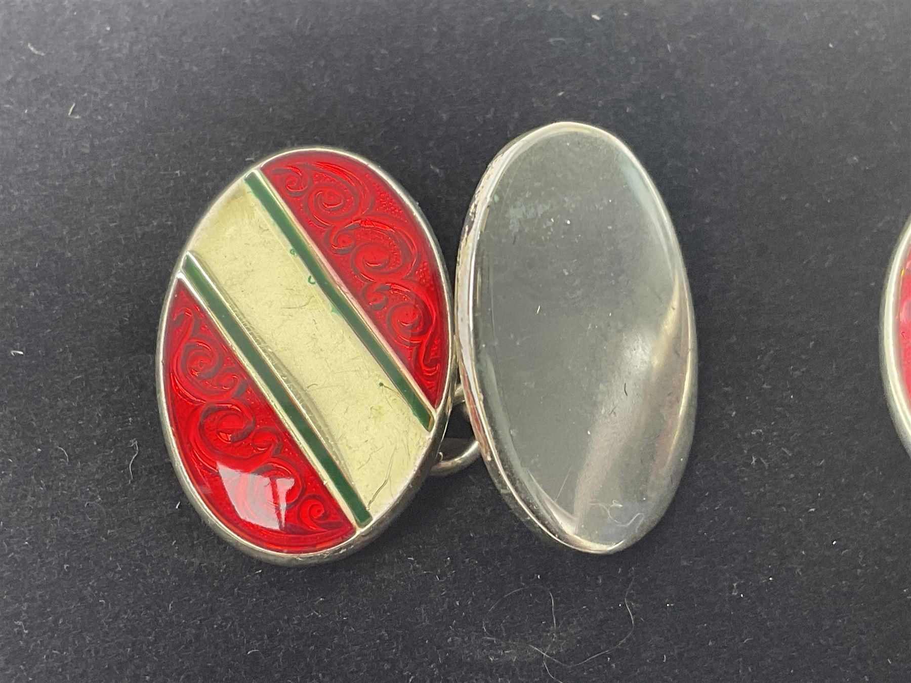 Pair of silver red enamel cufflinks - Image 2 of 4