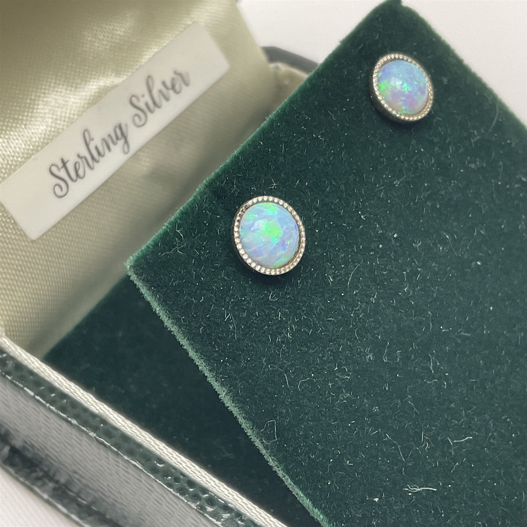 Pair of silver opal circular stud earrings - Image 2 of 4