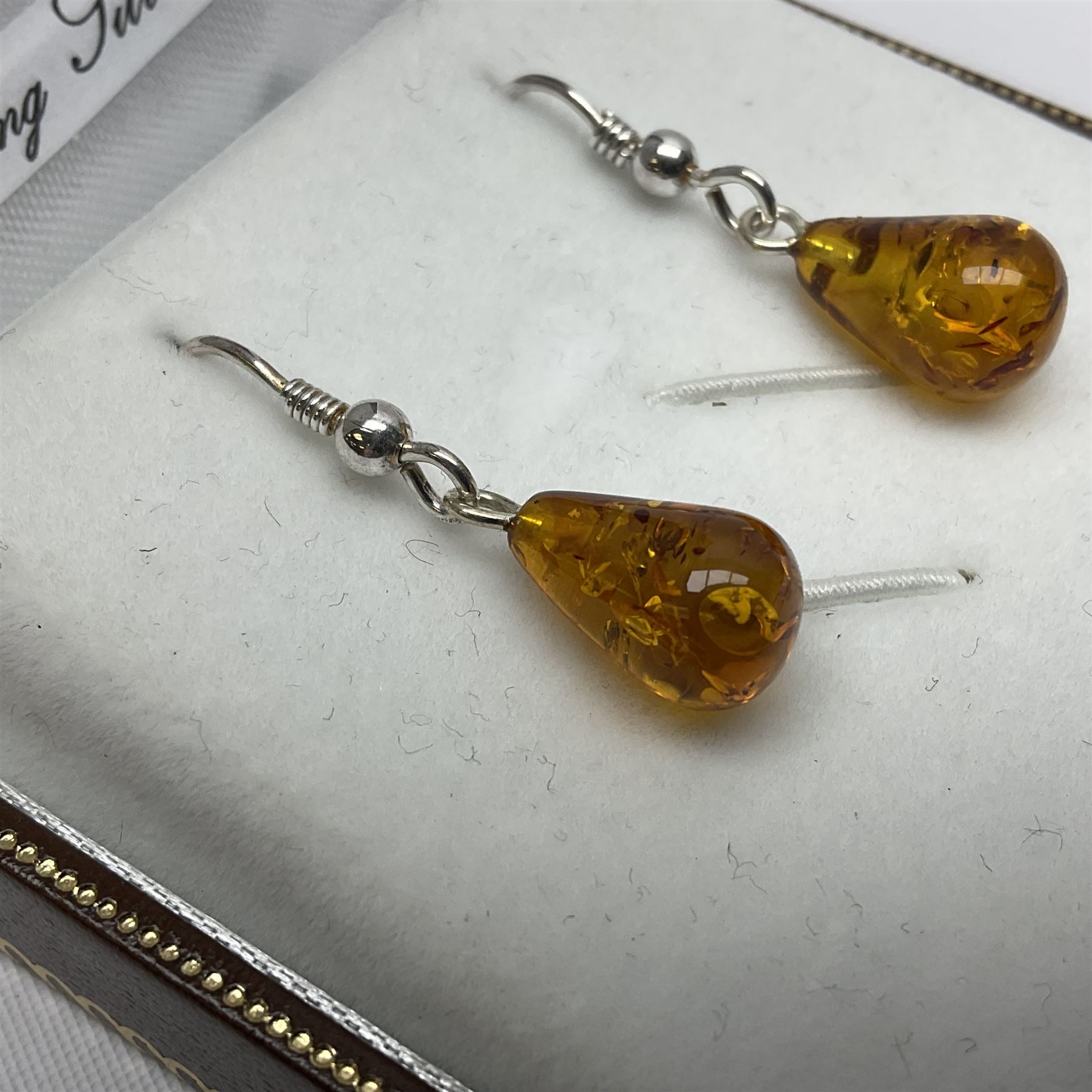 Pair of silver Baltic amber pendant earrings - Image 2 of 3